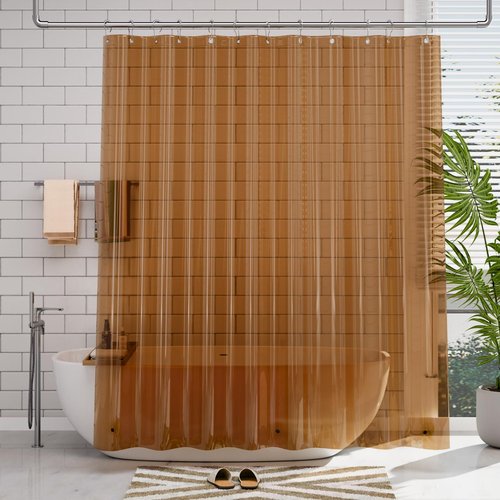 AmazerBath Transparent Brown Shower Curtain, 72x72, Lightweight Plastic, Waterproof Shower Liner for Bathroom with 3 Magnets and 12 Grommets