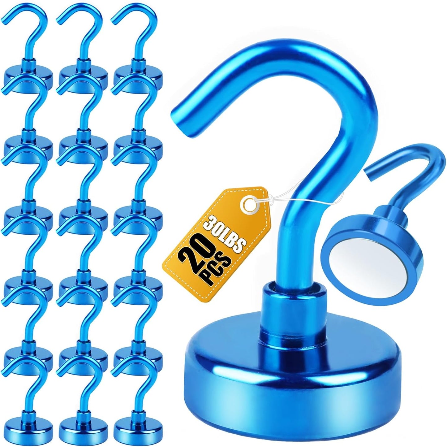 DIYMAG Magnetic Hooks - 30Lbs Heavy Duty S-Hooks for Classroom, Kitchen, Garage | 20 Pack - Blue