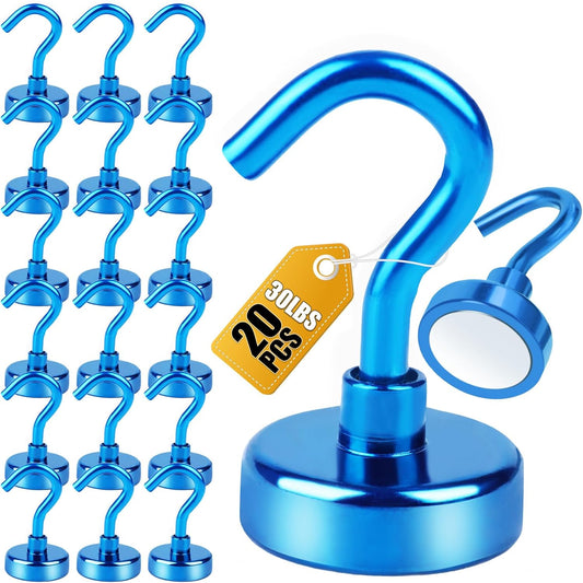 DIYMAG Magnetic Hooks - 30Lbs Heavy Duty S-Hooks for Classroom, Kitchen, Garage | 20 Pack - Blue