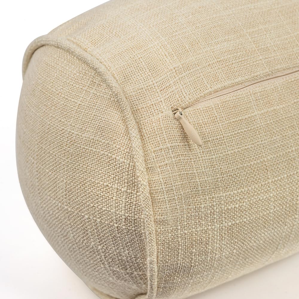 FINEASY Round Neck Pillow Roll Cervical Support Pillows Neck Pain Relief Cylinder Bolster Pillows with Removable Washable Cover for Sleeping, Chair, Car, Sofa (2, Beige)