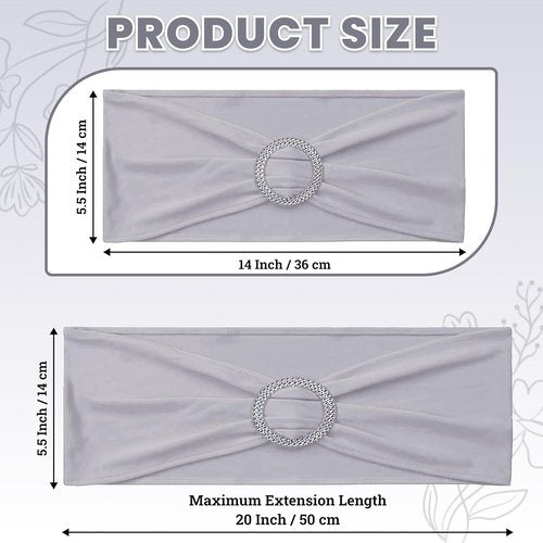 MDS Premium Stretch Chair Sashes - Pack of 25 Light Silver Bow Covers for Weddings & Events