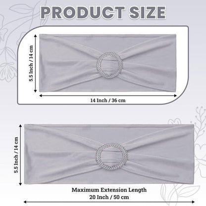 MDS Premium Stretch Chair Sashes - Pack of 25 Light Silver Bow Covers for Weddings & Events