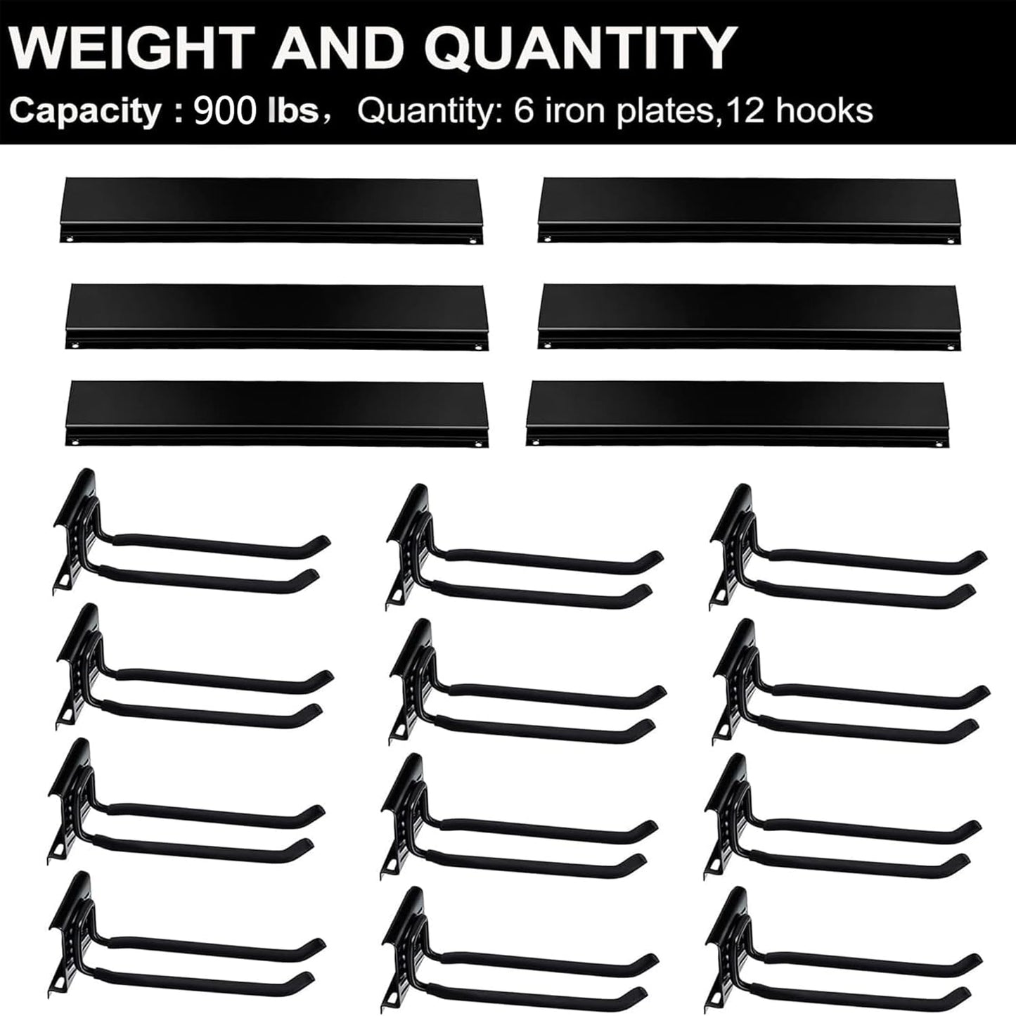 Wallmaster Garage Storage Organizer - Heavy-Duty Wall Mount Tool Rack with 12 Adjustable Hooks | 96-Inch Tracks, 900lb Capacity