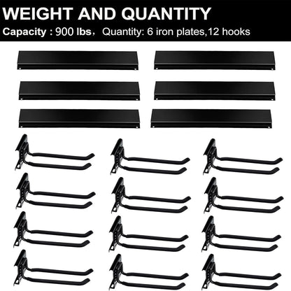 Wallmaster Garage Storage Organizer - Heavy-Duty Wall Mount Tool Rack with 12 Adjustable Hooks | 96-Inch Tracks, 900lb Capacity