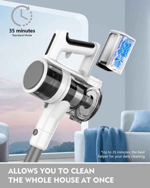 Comvtu Cordless Vacuum - 80,000 RPM Powerful Motor, 35 Min Runtime, 2 Modes | Frost White