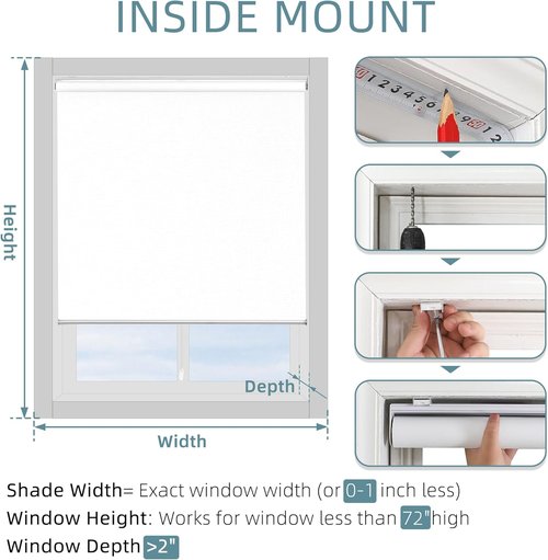 ChrisDowa Blackout Roller Shade - Cordless Indoor Blinds with Thermal Insulation | 34" Wide x 72" High, White