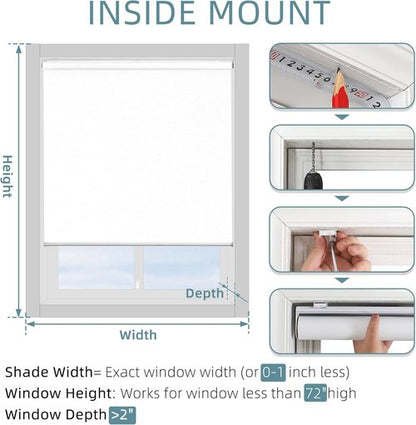 ChrisDowa Blackout Roller Shade - Cordless Indoor Blinds with Thermal Insulation | 34" Wide x 72" High, White