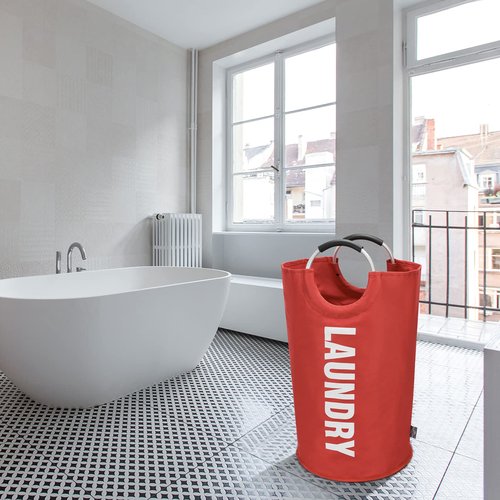 DOKEHOM 95L Large Laundry Basket, Collapsible Laundry Bag, Freestanding Tall Clothes Hamper, Foldable Washing Bin (Red)
