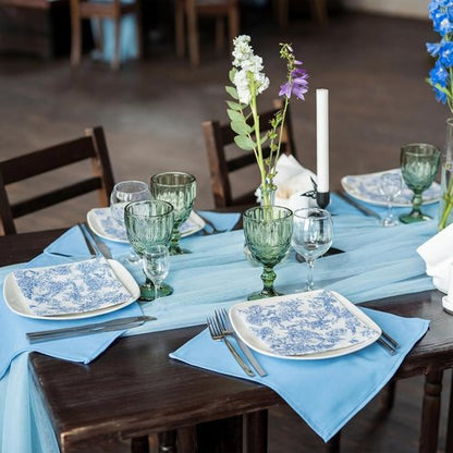 Janlaugh 120 Pcs Disposable Blue and White Floral Linen Feel Napkins | Perfect for Weddings & Parties