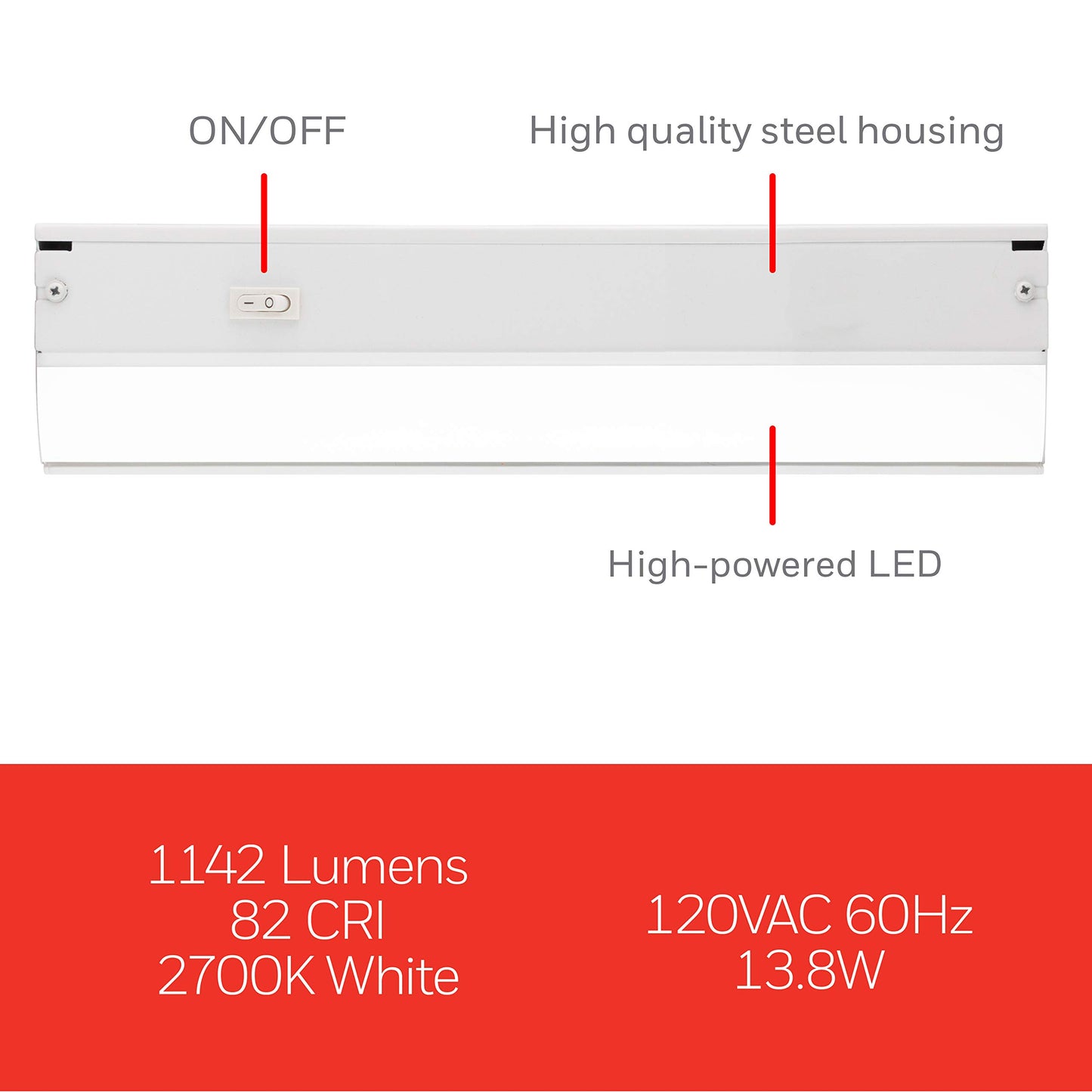 UltraPro 48 inch Hardwired Under Cabinet Lights, On/Off Only, 2700K Warm White, Under Cabinet Lighting, Under Counter Lights for Kitchen 44114