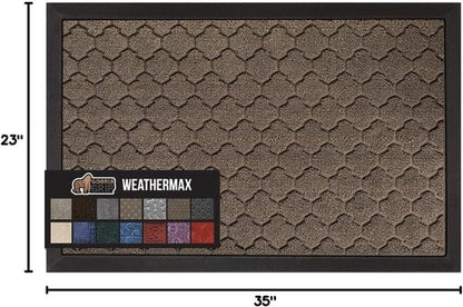 GORILLA GRIP 100% Waterproof Doormat - All-Season WeatherMAX, Stain & Fade Resistant, 35x23, Latte Quatrefoil