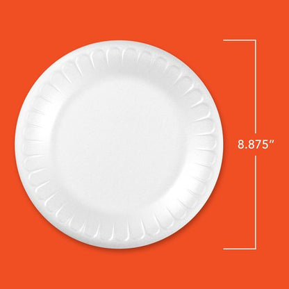 Hefty Everyday Soak Proof Disposable Foam Plates, 8.9 Inches, 100 Count, Disposable White Plates for Lunch, Salads, and Appetizers, Great for Everyday Use, Easy Cleanup