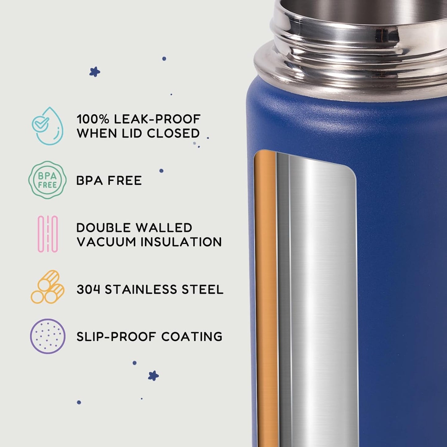 Skiennix 12oz Kids Water Bottle - Insulated, Leak-Proof, BPA-Free | Blue Stainless Steel Design