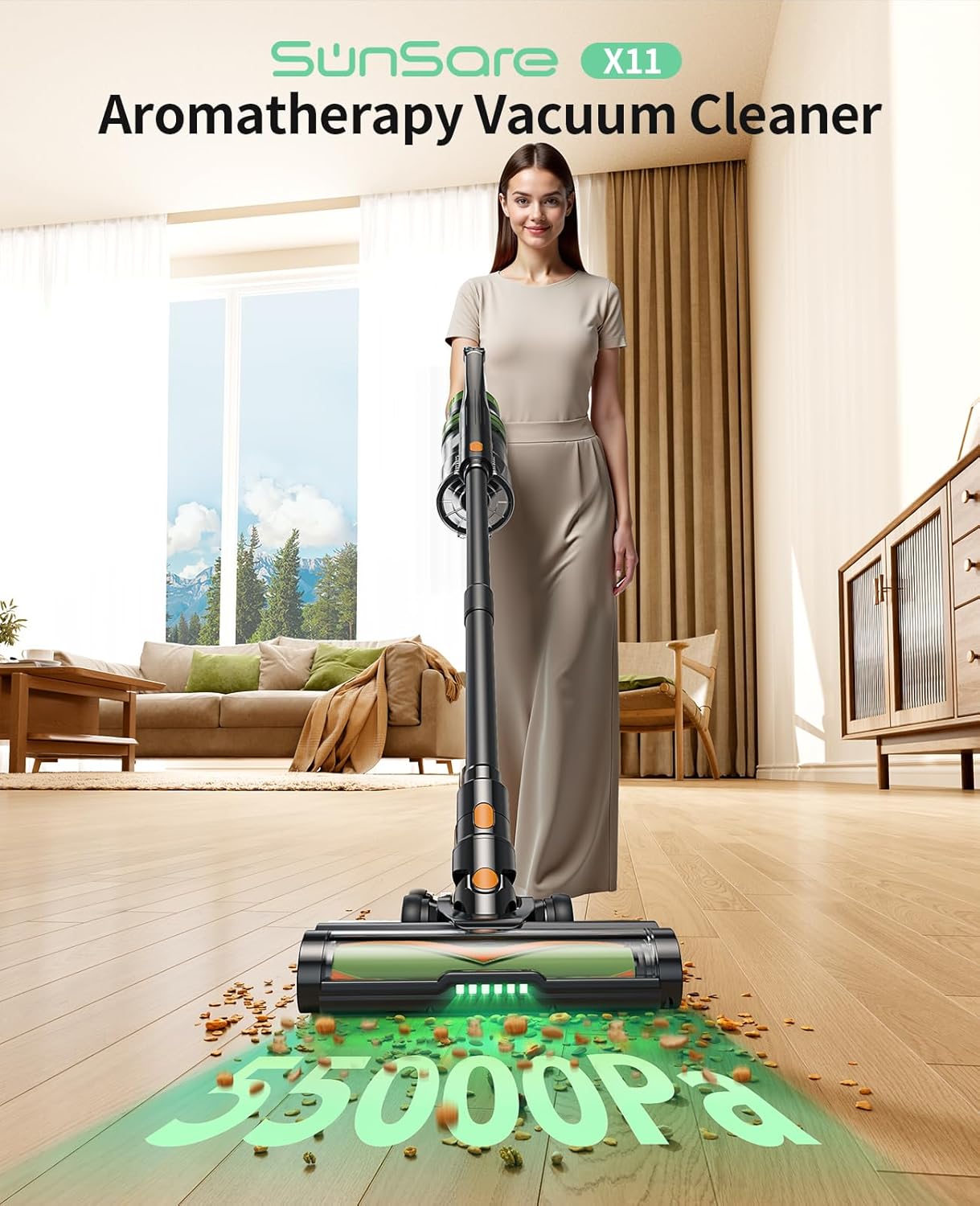 SunSare Cordless Vacuum Cleaner - 650W, 55KPA Suction | 70 Mins Runtime, Aromatherapy, Anti-Tangle Brush for Home & Pet Hair