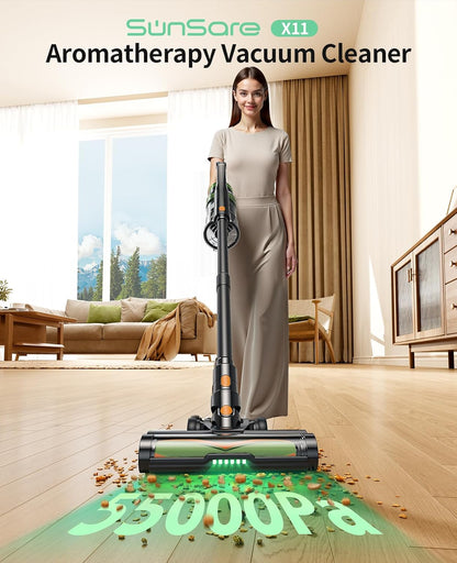 SunSare Cordless Vacuum Cleaner - 650W, 55KPA Suction | 70 Mins Runtime, Aromatherapy, Anti-Tangle Brush for Home & Pet Hair