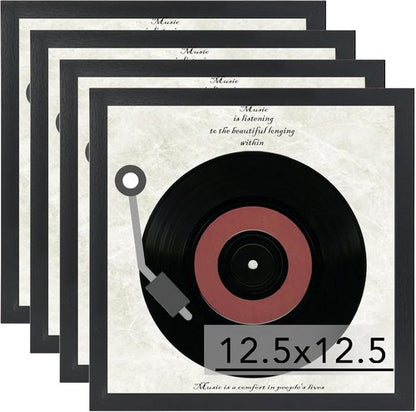 JCJMY Vinyl Record Frame - Sturdy 12.5x12.5 Album Cover Display | Black, 4 Pack for Wall Mounting