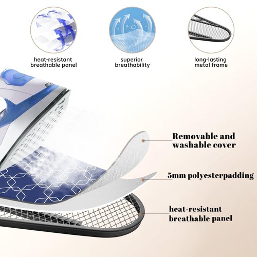 Deegureet Classic Ironing Board, Compact and Space Saver,Size 43 x 13 Ironing Board, Extra Wide Ironing Area with Extra Thick Heavy Duty Padded, Stable Structure,Easy to Fold Blue Geometry