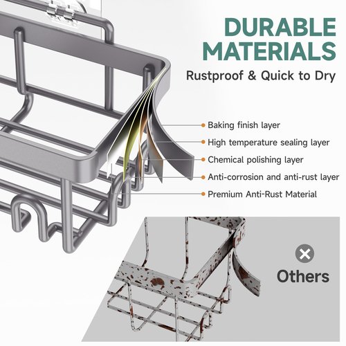 Veken Adhesive Shower Caddy 5-Pack,Heavy Weight Bearing,Large Wall Mounted Shower Shelves Rack,Organizer Storage Accessories with Soap Dish&Toothbrush Holder,Ideal for Bathroom,Home&Kitchen,Light Grey