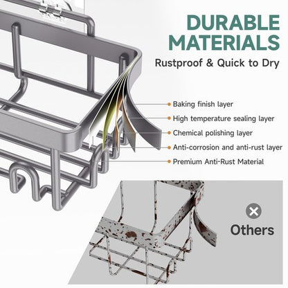 Veken Adhesive Shower Caddy 5-Pack,Heavy Weight Bearing,Large Wall Mounted Shower Shelves Rack,Organizer Storage Accessories with Soap Dish&Toothbrush Holder,Ideal for Bathroom,Home&Kitchen,Light Grey