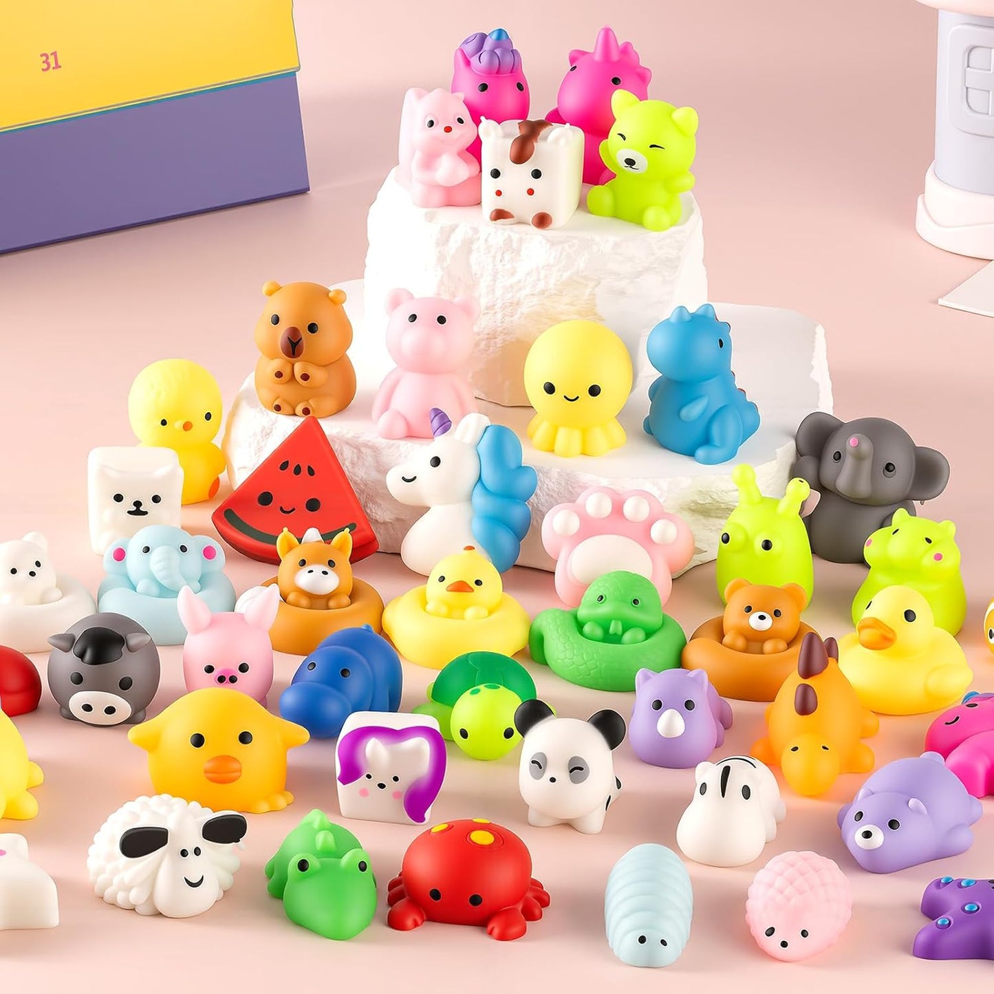 Skiennix 25 Pcs Mochi Squishy Toys - Kawaii Animal Stress Relief Mini Toys for Kids | Perfect Party Favors & Goodie Bag Fillers