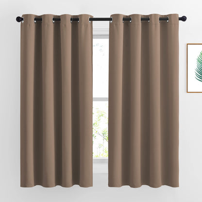 NICETOWN Bedroom Blackout Curtains and Drapes - Window Treatment Thermal Insulated Solid Grommet Blackout Draperies for Bedroom (Set of 2 Panels, 52 by 63 Inch, Cappuccino)
