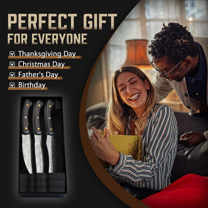 TIJERAS Butcher Knife Set, 3PCS Hand Forged Chef Knife Set, Serbian Chef Knife & Meat Cleaver Knife & Nakiri Knife, BBQ Knife Set for Meat Cutting, Japanese Men Camping Knife Set for Cooking