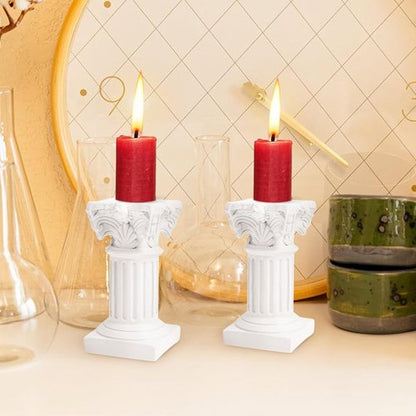 HOMSFOU Greek Columns Candle Holders - 10Pcs Rustic Resin Pillar Statues for Farmhouse Decor | White