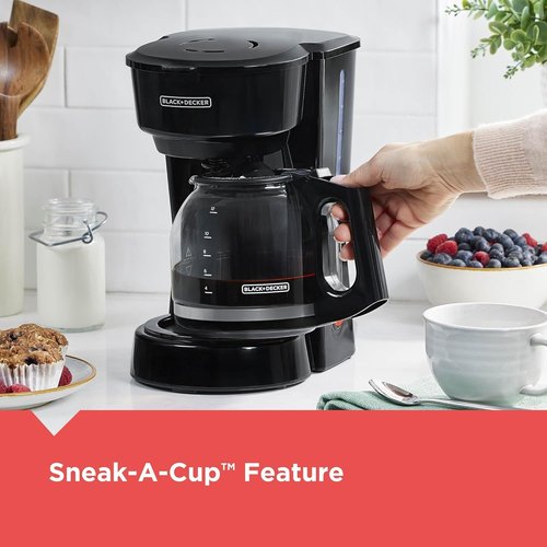 BLACK+DECKER 12-Cup Coffee Maker - Easy On/Off Switch & Non-Drip Carafe | Vortex Technology, Black