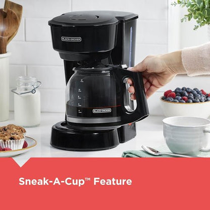 BLACK+DECKER 12-Cup Coffee Maker - Easy On/Off Switch & Non-Drip Carafe | Vortex Technology, Black