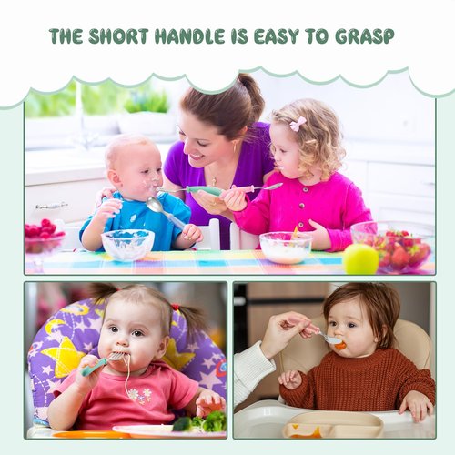 Dandat 48 Pcs Toddler Utensils Kids Silverware Set Stainless Steel Baby Forks and Spoons Toddler Safe Flatware Metal Kids Cutlery with Round Thick Grip Handles for Self Feeding, Dishwasher Safe