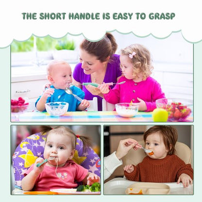 Dandat 48 Pcs Toddler Utensils Kids Silverware Set Stainless Steel Baby Forks and Spoons Toddler Safe Flatware Metal Kids Cutlery with Round Thick Grip Handles for Self Feeding, Dishwasher Safe