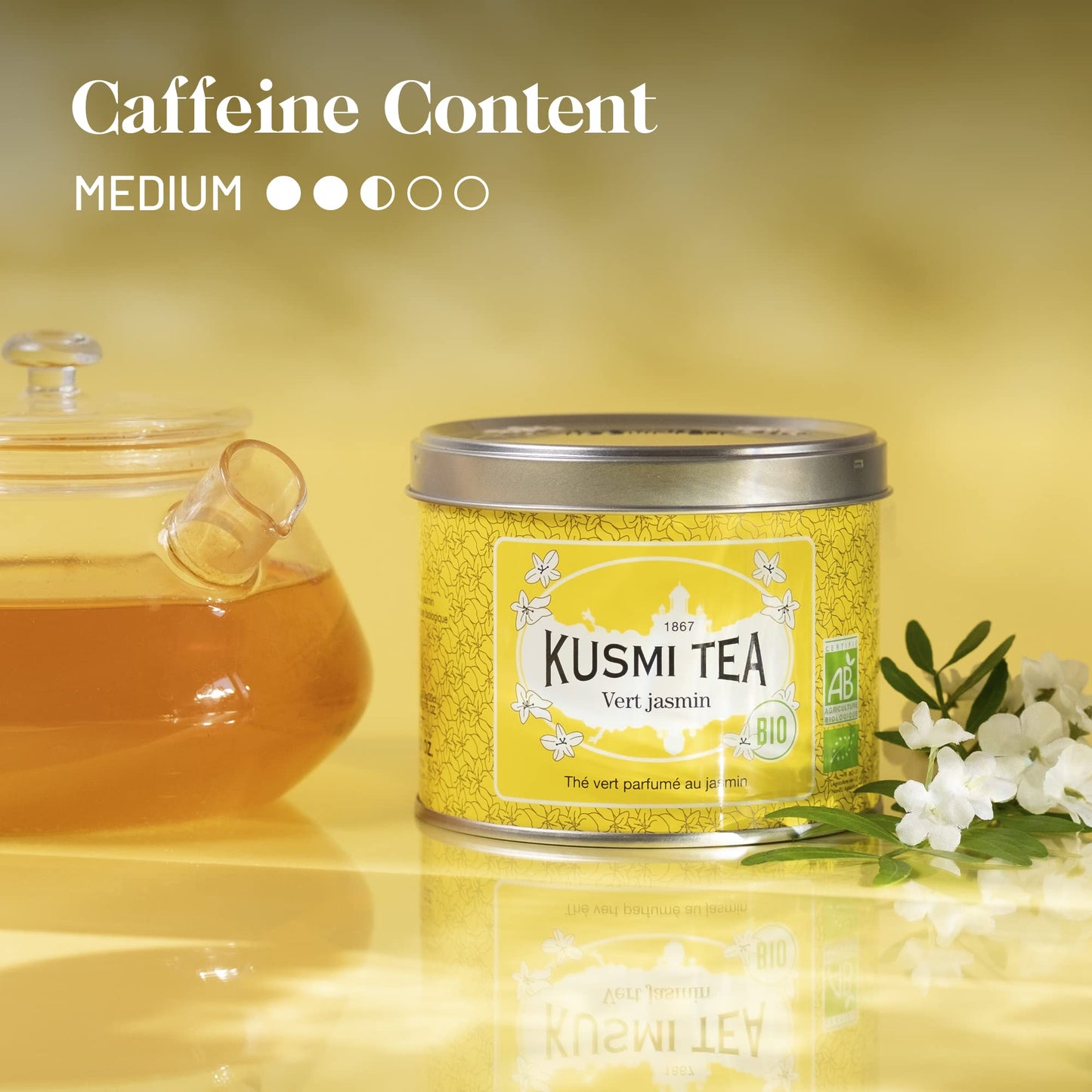 Kusmi Tea - Jasmine Green Tea - Organic Blend of Green Tea with Jasmine - Organic Flavored Green Tea - Loose Leaf Tea - Tin Box of 3.1 oz - Quantity for about 50 cups