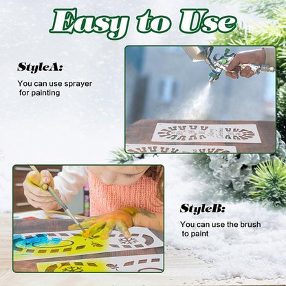 FOIMAS Christmas Santa Footprint Stencil Set - 9 Large Elf Footprints & Snowflake Templates for Holiday Crafts