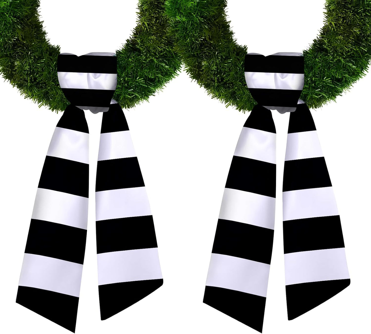 Skiennix Christmas Wreath Sash Set - Black & White Striped Burlap for Front Door & Baby Showers