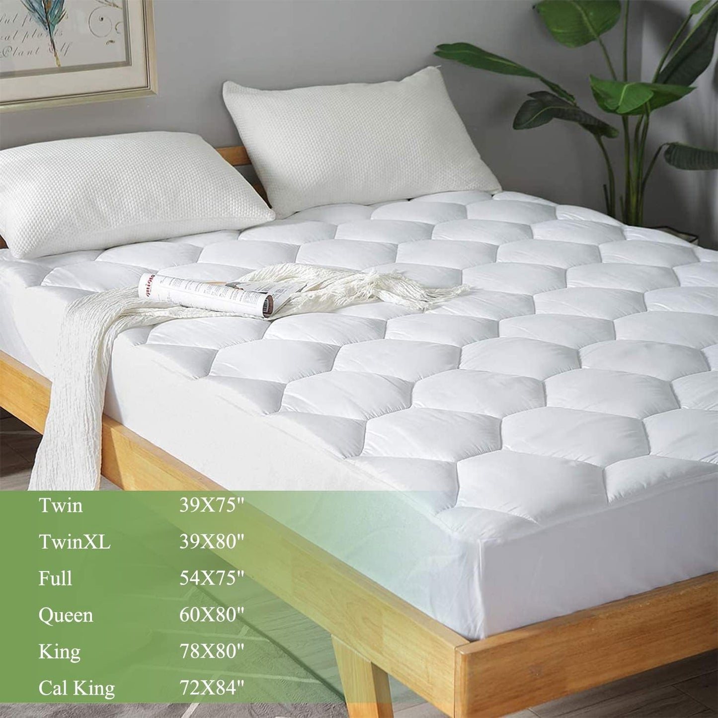 Queen Mattress Pad by [Brand Name] - Ultra Soft Quilted Fitted Topper for 8-21" Deep Pocket - White