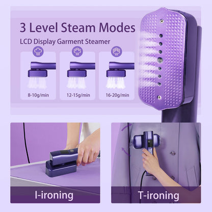 Portable Steamer for Clothes with Handheld Ironing Board, Travel Handheld Garments Steamer Mini Iron 1200W Small Size for Travel Home College Use, Fast Heat-Up, LCD Display, Rotatable Head
