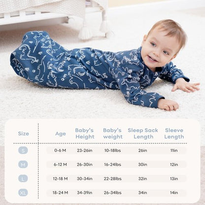 Yoofoss Baby Sleep Sack 6-12 Months Long Sleeve Wearable Blanket Baby 100% Cotton 2-Way Zipper 0.5 Tog Infants Sleeping Sack, Lightweight(Medium)
