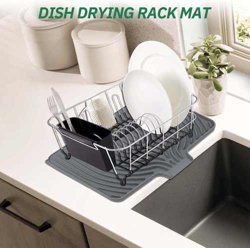 GUUKIN Dish Drying Mat - Easy Clean Kitchen Counter Pad | 17.7" x 11.8" | Multi-Functional Grey Design