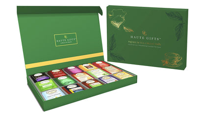 Tea Bags Sampler Assortment Variety Pack Gift Box 45 Count Tea Bags & 10 Honey Sticks - Perfect Variety - English Breakfast, Green, Black, Herbal, Chai Tea and more (Green)