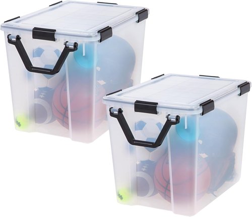 IRIS USA WeatherPro 103 Qt Storage Bins - BPA-Free Plastic with Tight Seal & Latch | 2 Pack - Clear/Black
