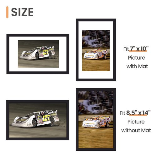 upsimples 8.5x14 Picture Frame,Display Pictures 7x10 with Mat or 8.5 x 14 Without, Wall Hanging License Frames, Black, 1 Pack