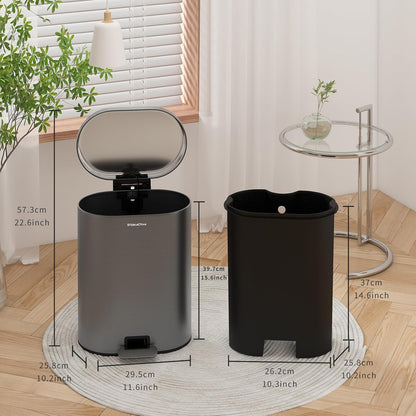 Skiennix Small Bathroom Trash Can - 3.2 Gallon Stainless Steel Bin with Soft Close Lid | Volcanic Gray