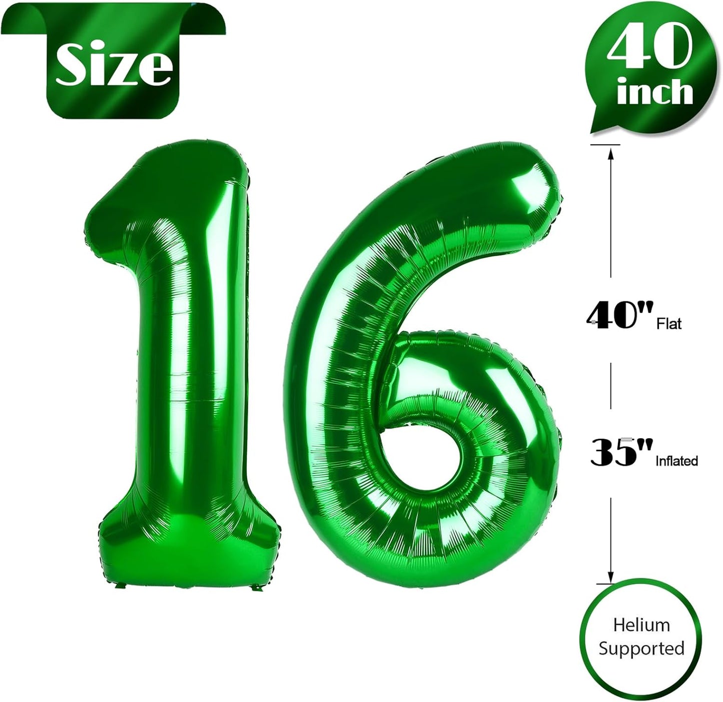 Number 16 Balloon by [Brand Name] - 40 Inch Dark Green Giant Foil Balloon for 16th Birthday Party Decorations