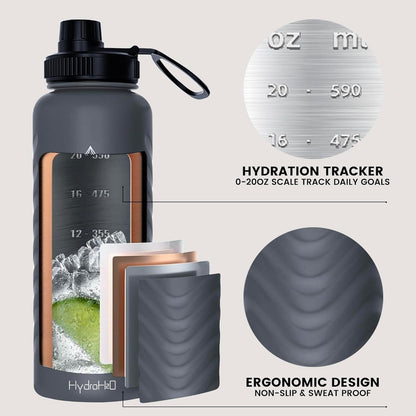 Skiennix 24oz Stainless Steel Insulated Water Bottle - 48H Cold & 24H Hot, Leak-Proof, BPA-Free | Grey