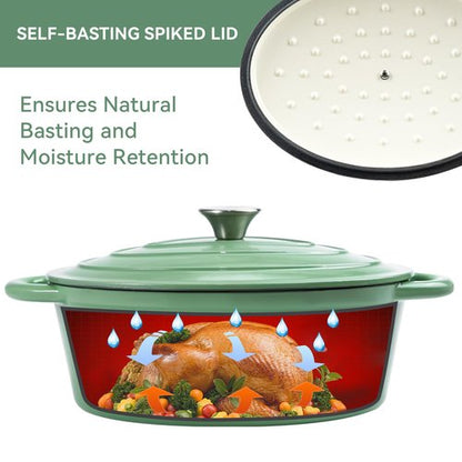 Kerilyn 4.5 QT Enameled Oval Dutch Oven Pot with Lid and Dual Handles, Cast Iron Dutch Oven for Cooking, Bread Baking, Non-stick Enamel Coated Cookware (Light Green)