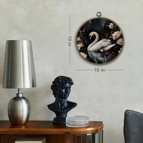 Gnmduw Vintage Moody Swan Wall Art - Framed Floral Canvas Print for Bathroom & Bedroom | 10x10 In