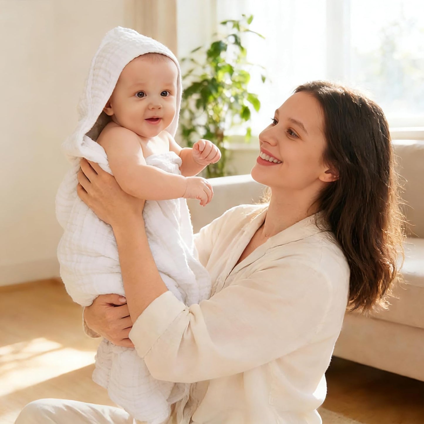 Sunny zzzZZ Muslin Hooded Baby Bath Towels - 3 Pack of Soft 100% Cotton in Pastel Colors | 32x32 Inch