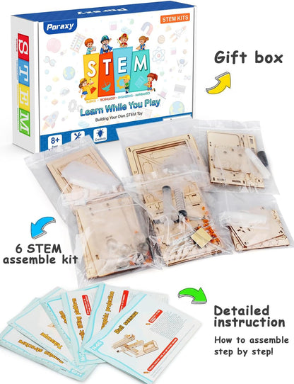 Poraxy 6 in 1 STEM Kits for Kids | Educational Science Projects & 3D Wooden Puzzles | Ages 8-13