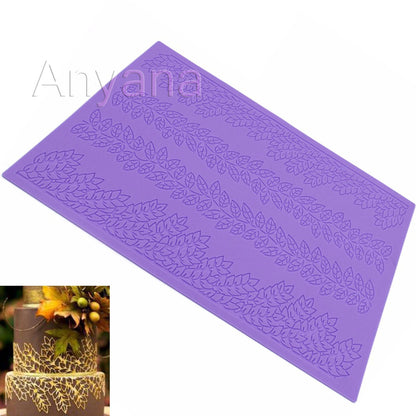 Anyana 15" sugar edible leaf leaves lace cake silicone Embossing Mat Texture fondant impression lace mat decorating mold gum paste cupcake topper tool icing candy imprint baking moulds sugarcraft