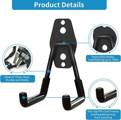 GeeWatom Garage Storage Hooks - Durable Steel Wall Mount Tool Organizer | 4 Pack - Black U Hooks